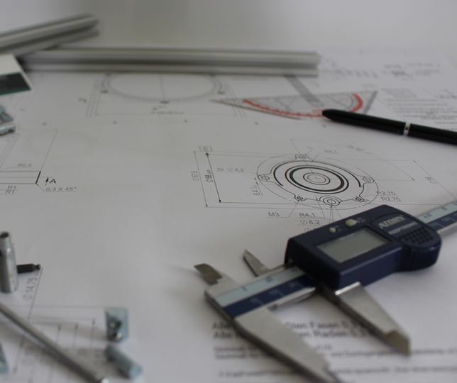 Mechanical engineering drawing and digital caliper